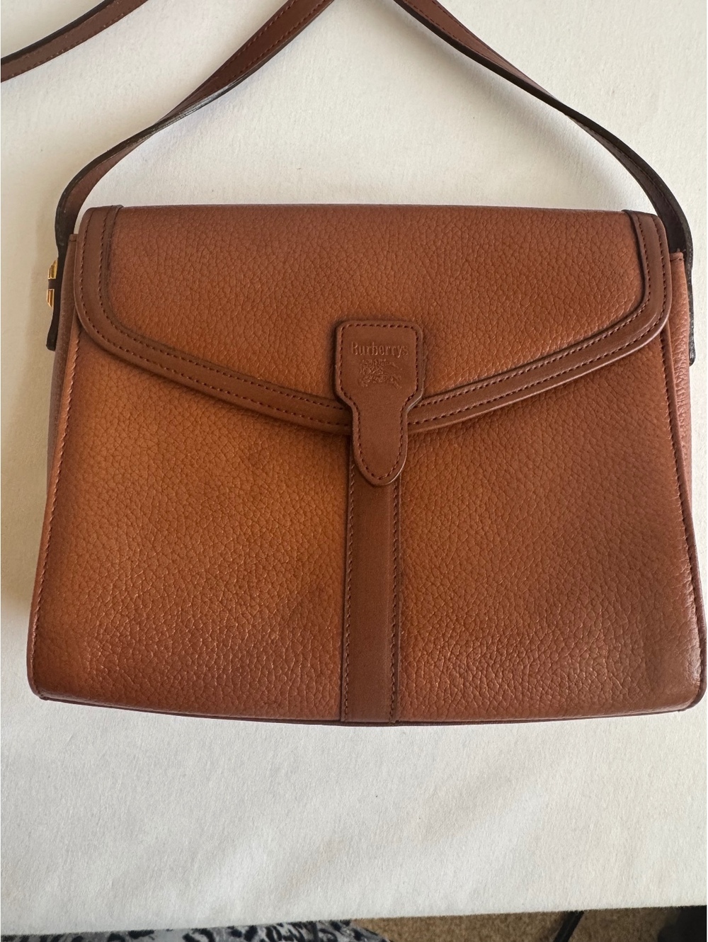 Vintage Burberrys Brown Pebbled Leather Crossbody Shoulder Bag Haymarket Check
